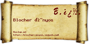 Blocher Ányos névjegykártya